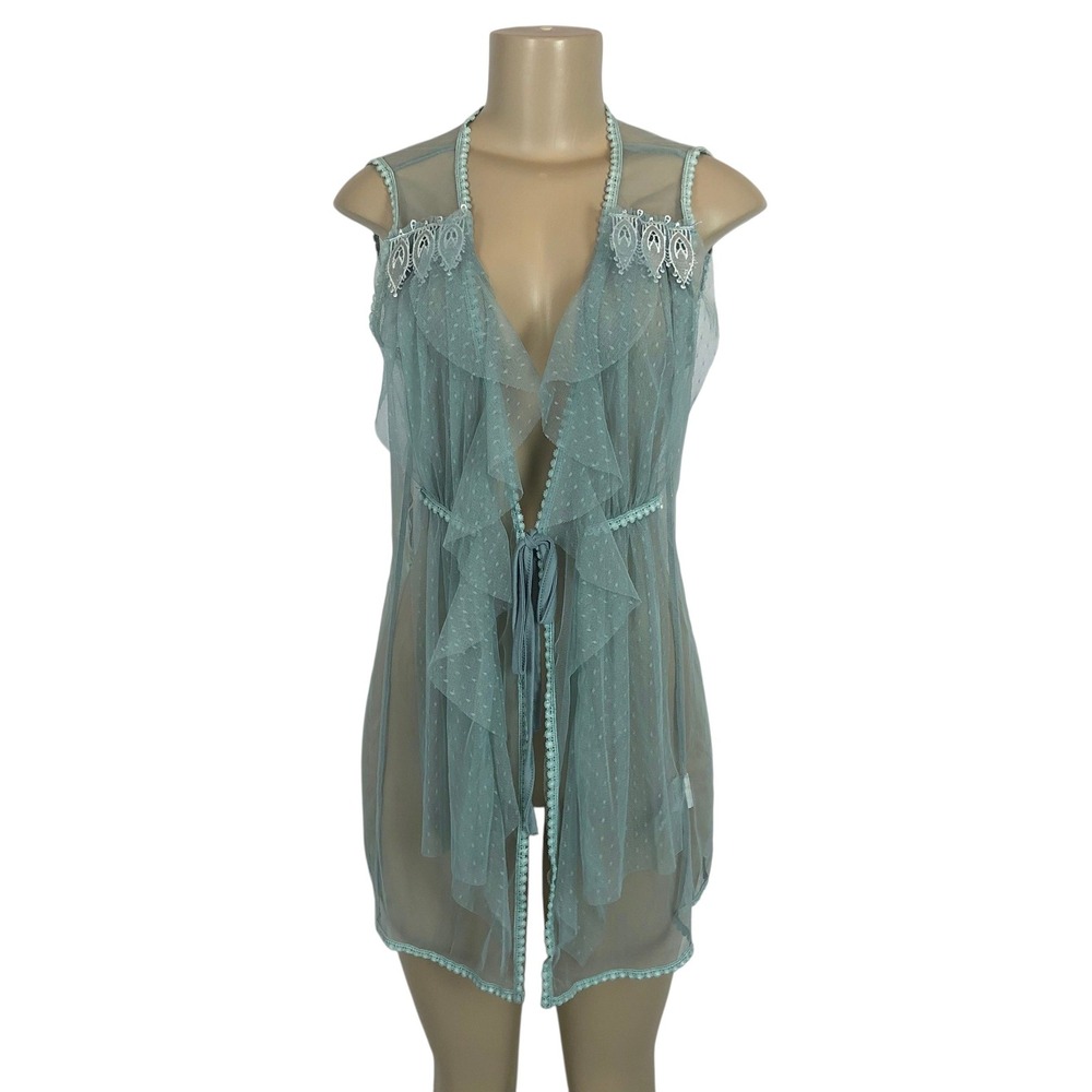 A'reve Sheer Mesh Ruffle Lace Trim Vest Cardigan Top Small Fairy Coquette‎ Boho